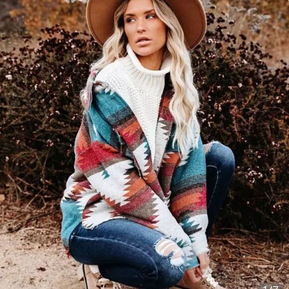 Distressed Aztec Shacket  - Picture 3 of 9